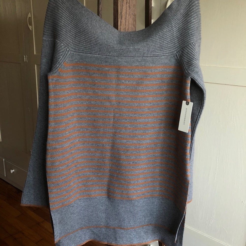 NWT Anthropologie Gray & Orange Striped Tunic XS
